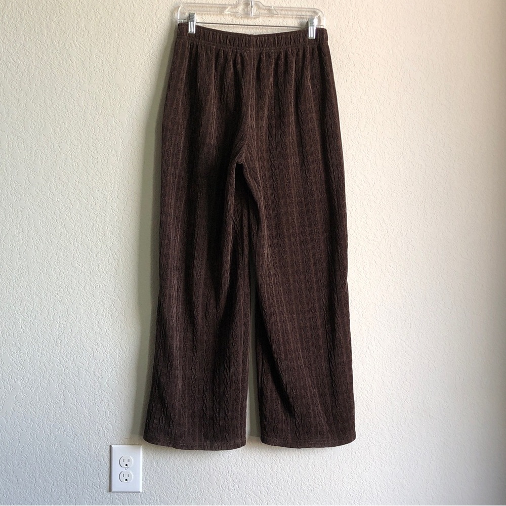 Aerie Offline Cable Knit Wide Leg Lounge Pants Chenille Trouser Brown Pull On - Picture 4 of 14